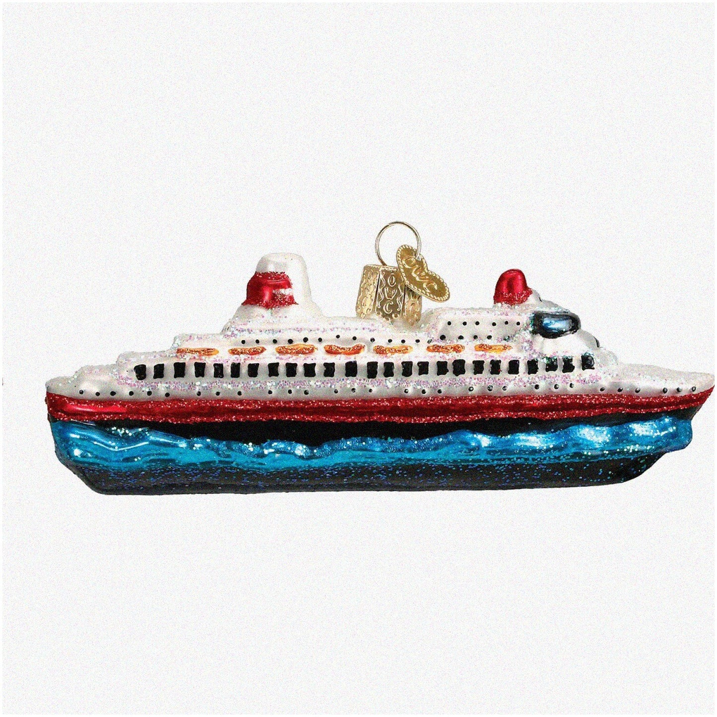 Handcrafted Glass Cityscape Cruise Ship Ornament