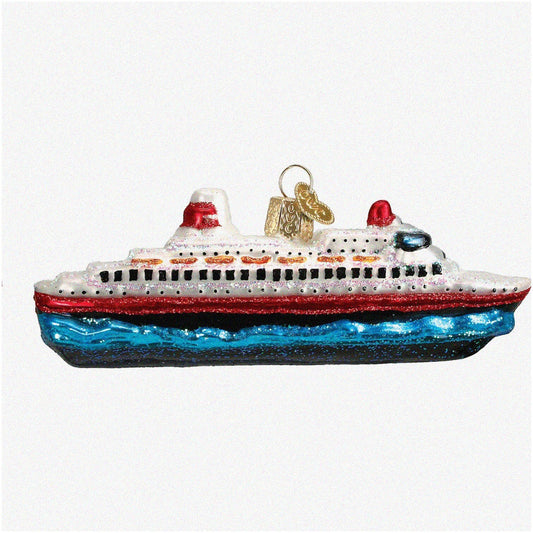 Handcrafted Glass Cityscape Cruise Ship Ornament