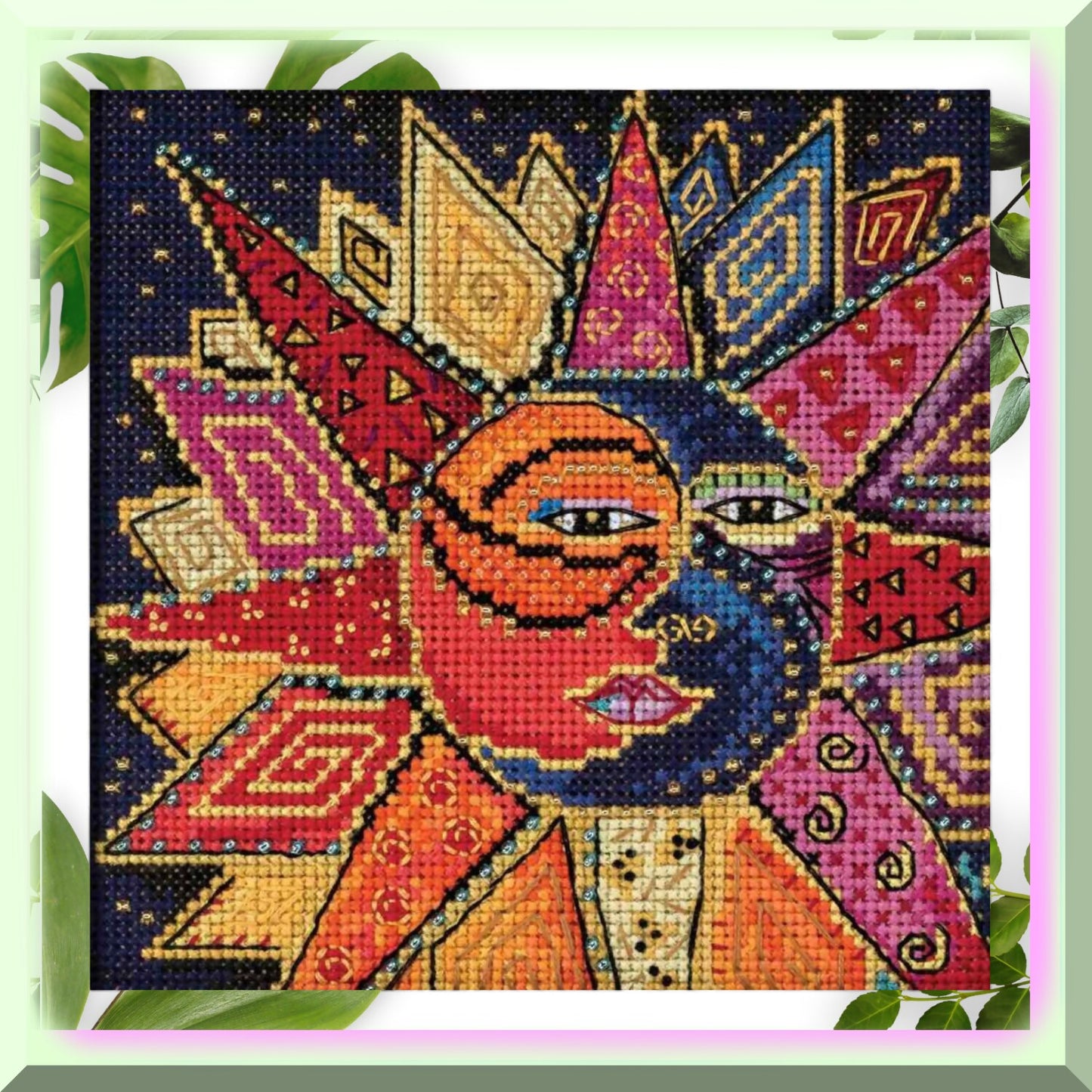 Celestial Beaded Cross Stitch Kit Sun and Moon