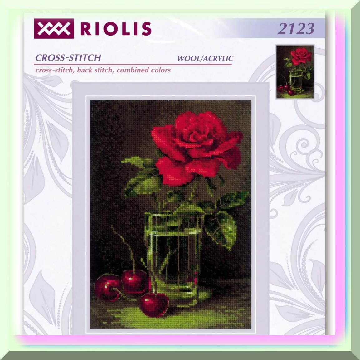 Cross Stitch Kit with Floral Rose and Cherry Design
