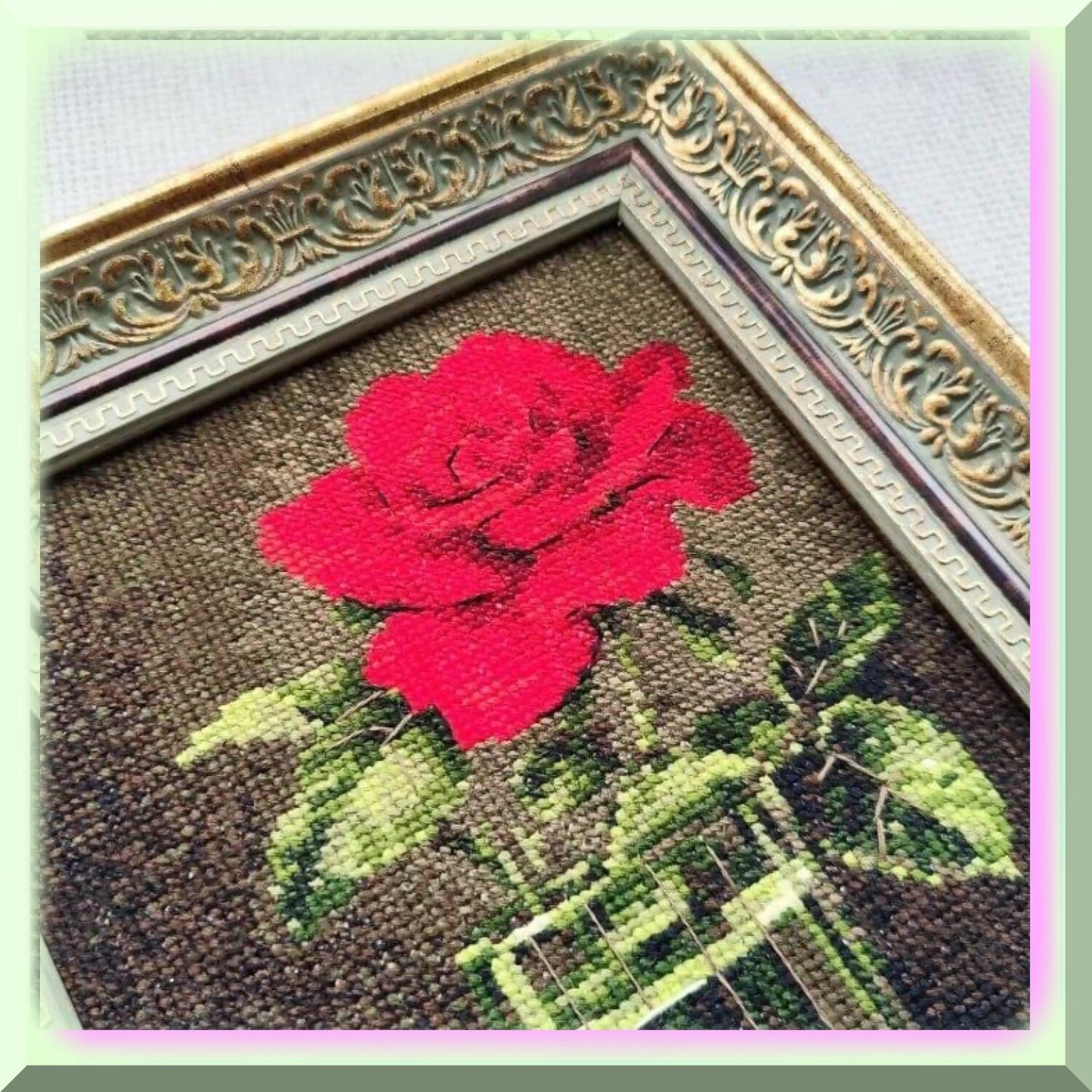 Cross Stitch Kit with Floral Rose and Cherry Design