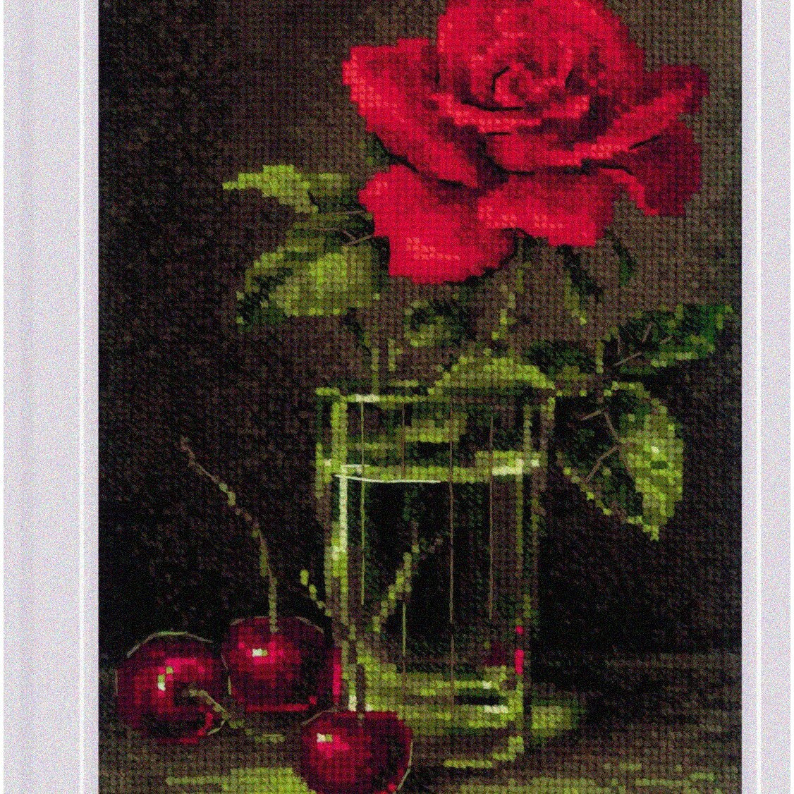 Cross Stitch Kit with Floral Rose and Cherry Design