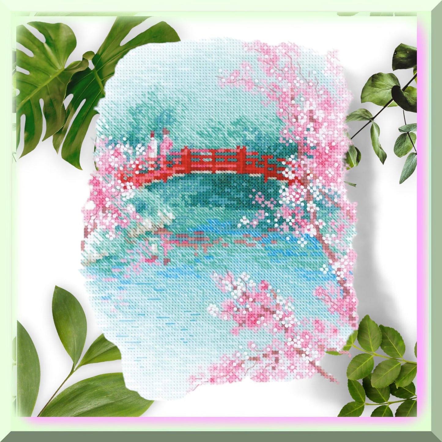 Sakura Blossom Cross Stitch Kit with 14ct Aida Fabric