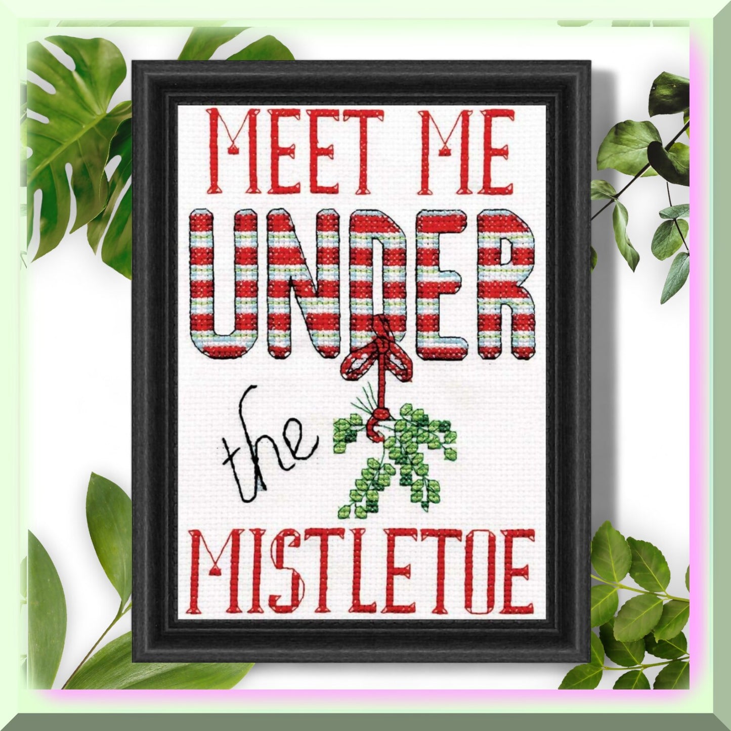 Holiday Cross Stitch Kit with Mistletoe Design