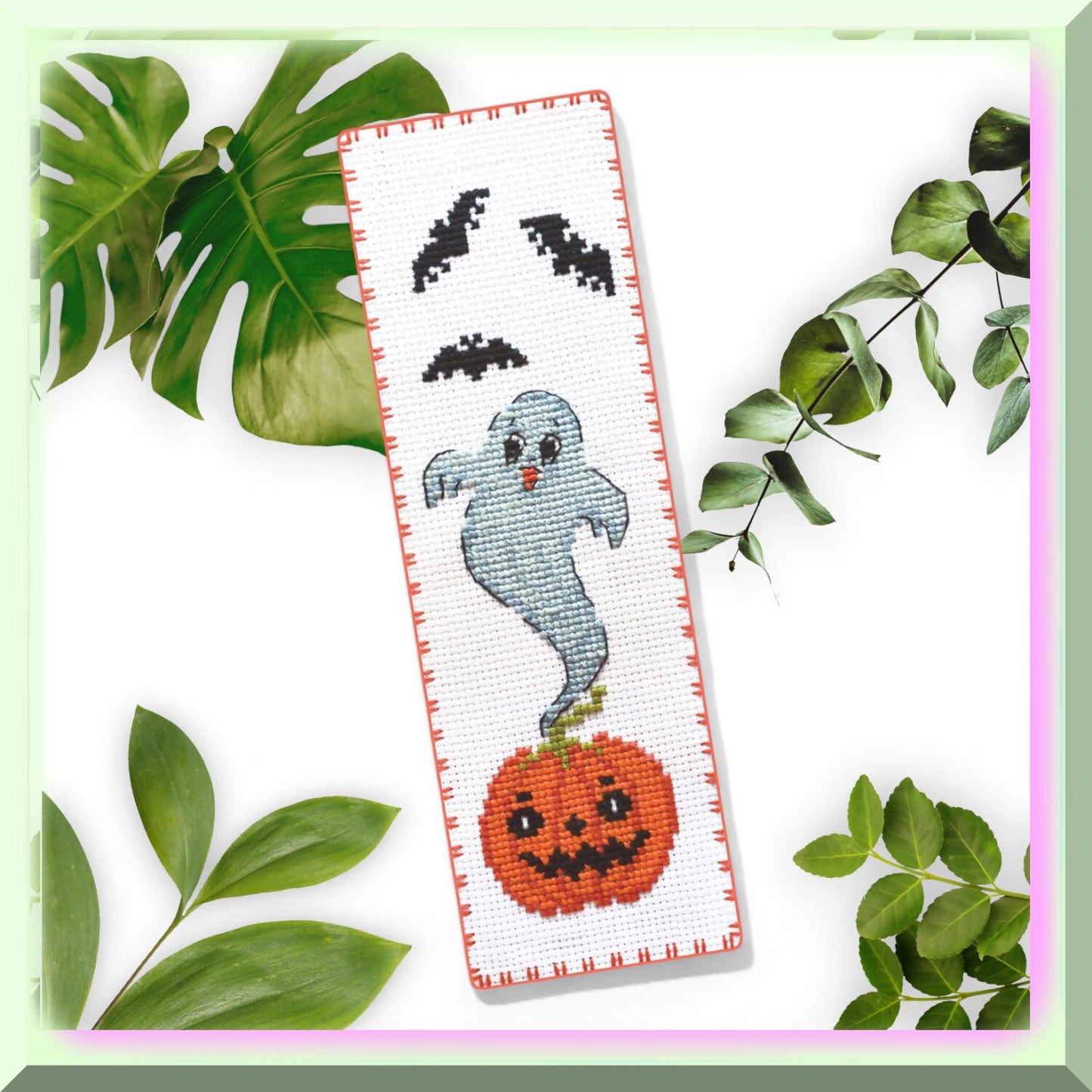 DIY Pumpkin Ghost Cross Stitch Bookmark Kit for Adults