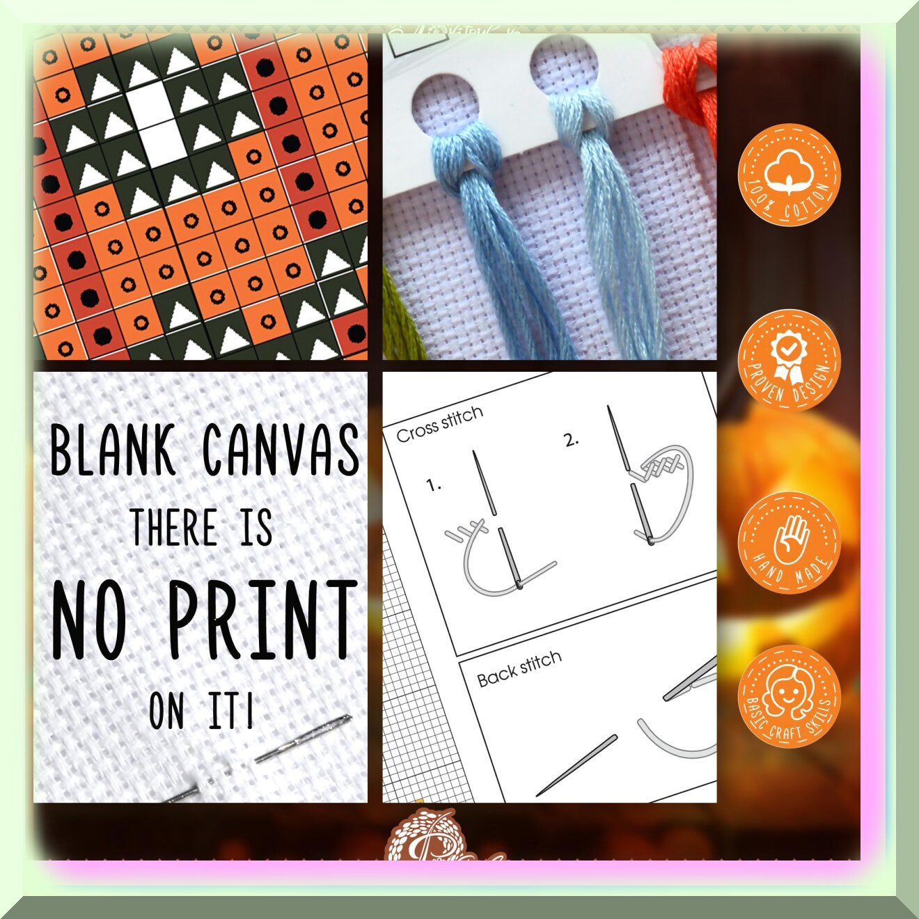 DIY Pumpkin Ghost Cross Stitch Bookmark Kit for Adults