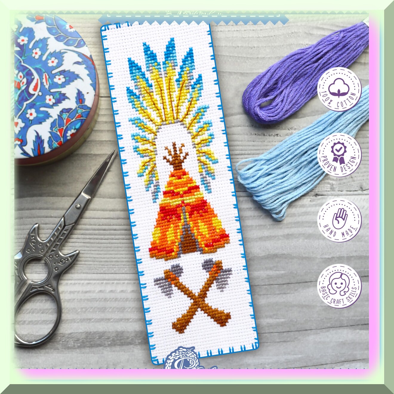 DIY Embroidery Bookmark Kit with Pattern and Floss