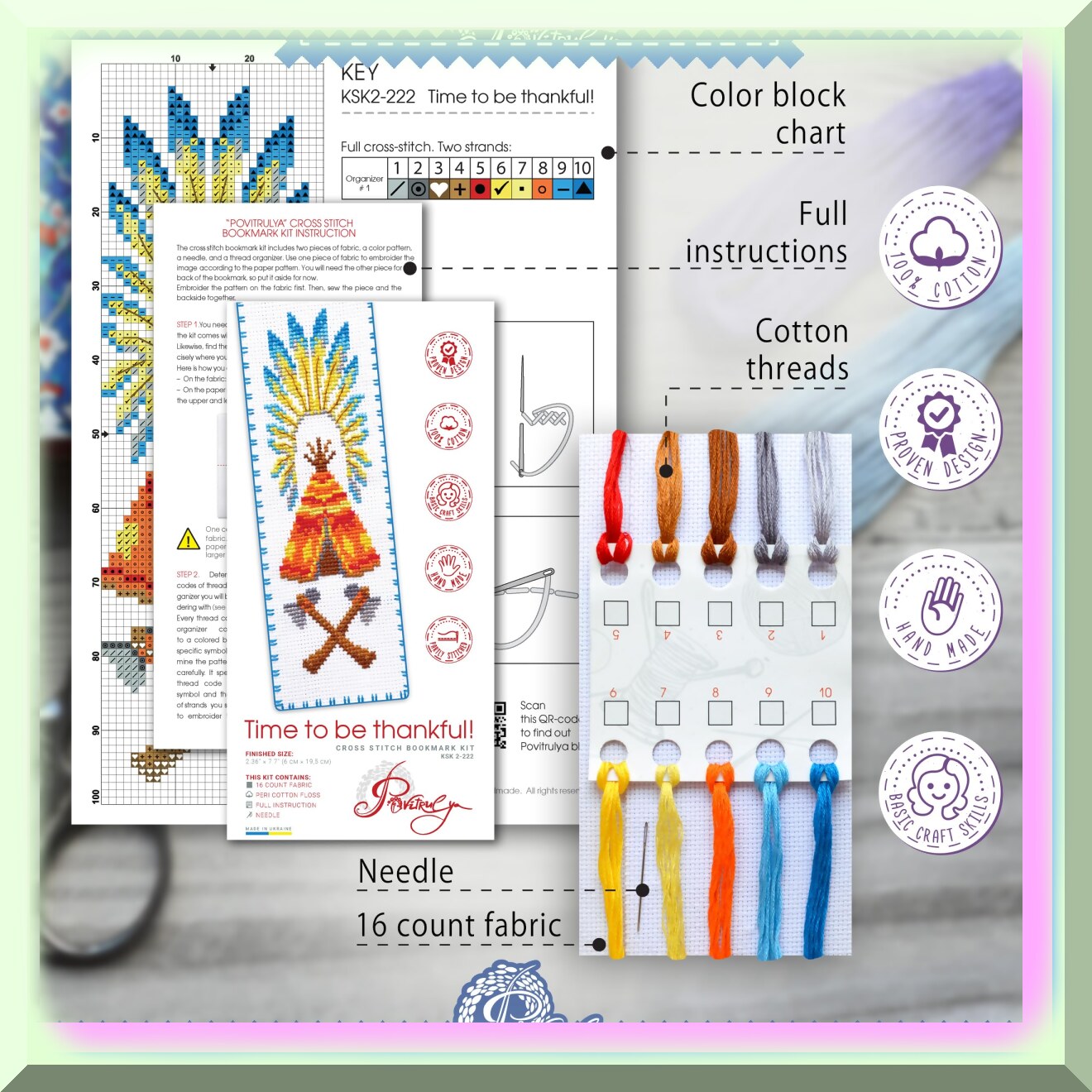 DIY Embroidery Bookmark Kit with Pattern and Floss