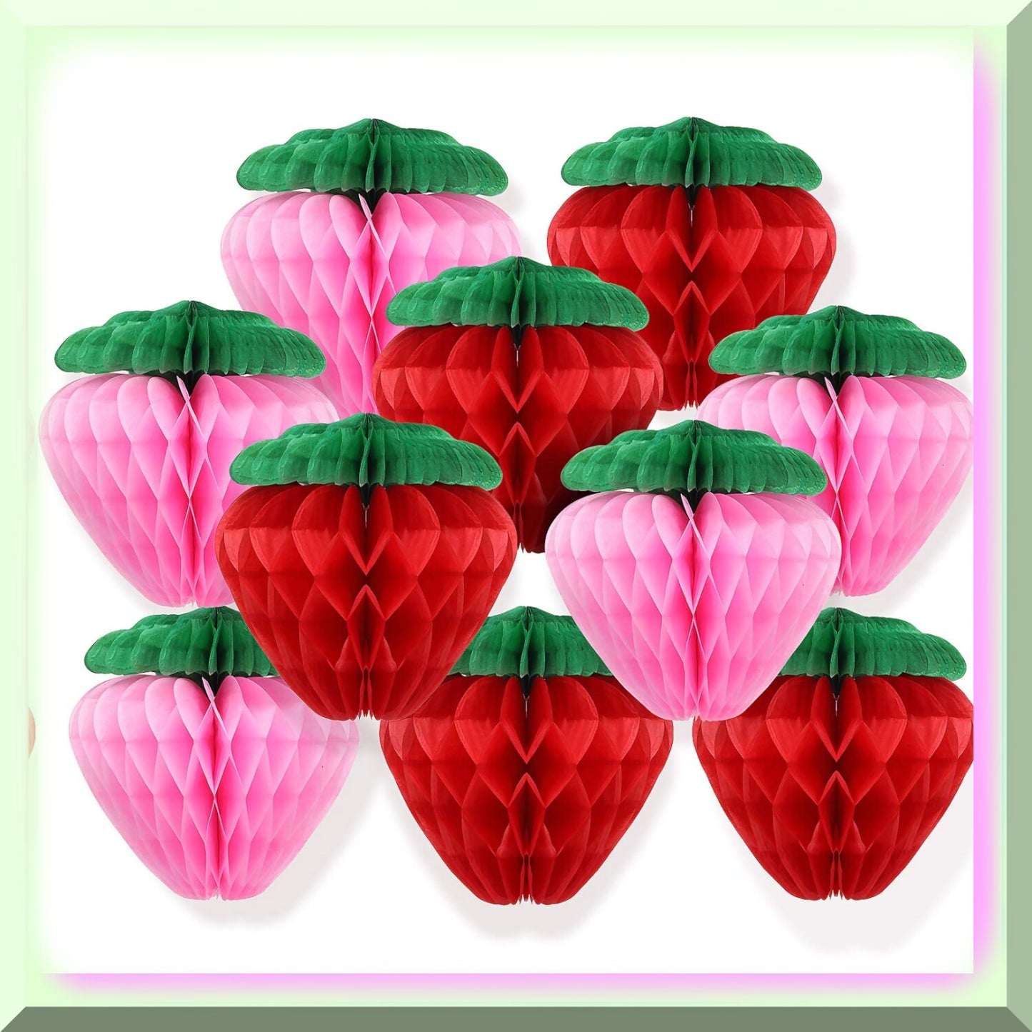 10 Pack Strawberry Honeycomb Balls 6 Inch Red Pink Green