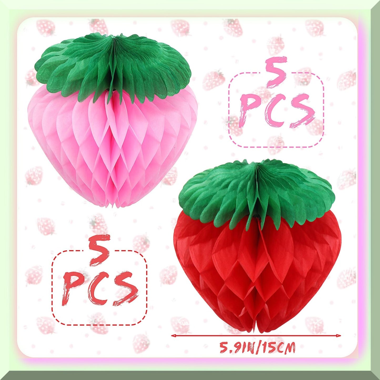 10 Pack Strawberry Honeycomb Balls 6 Inch Red Pink Green