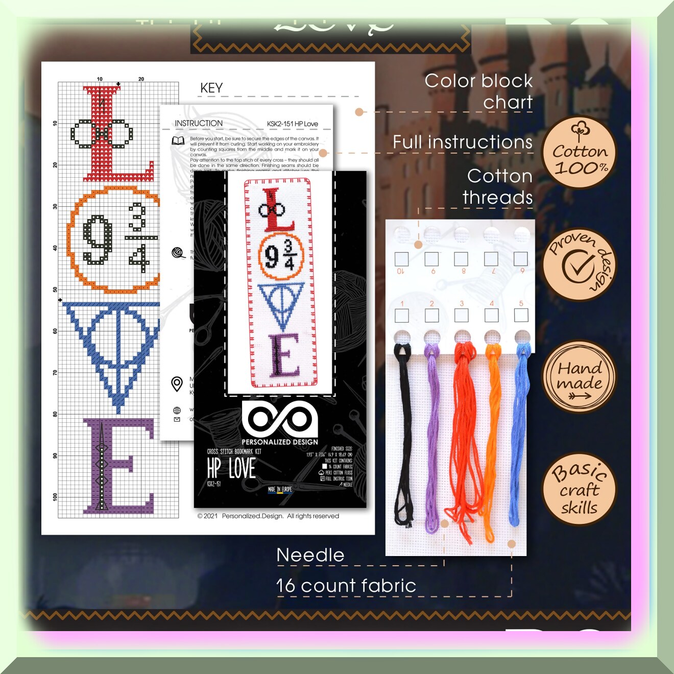 DIY Cross Stitch Bookmark Kit with Pattern and Thread