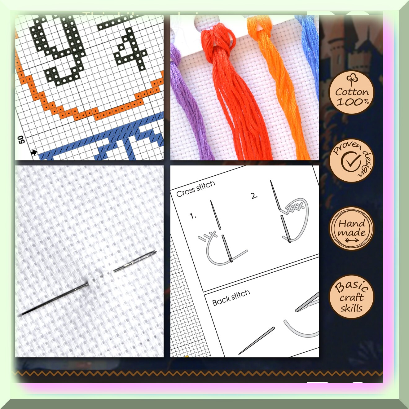 DIY Cross Stitch Bookmark Kit with Pattern and Thread