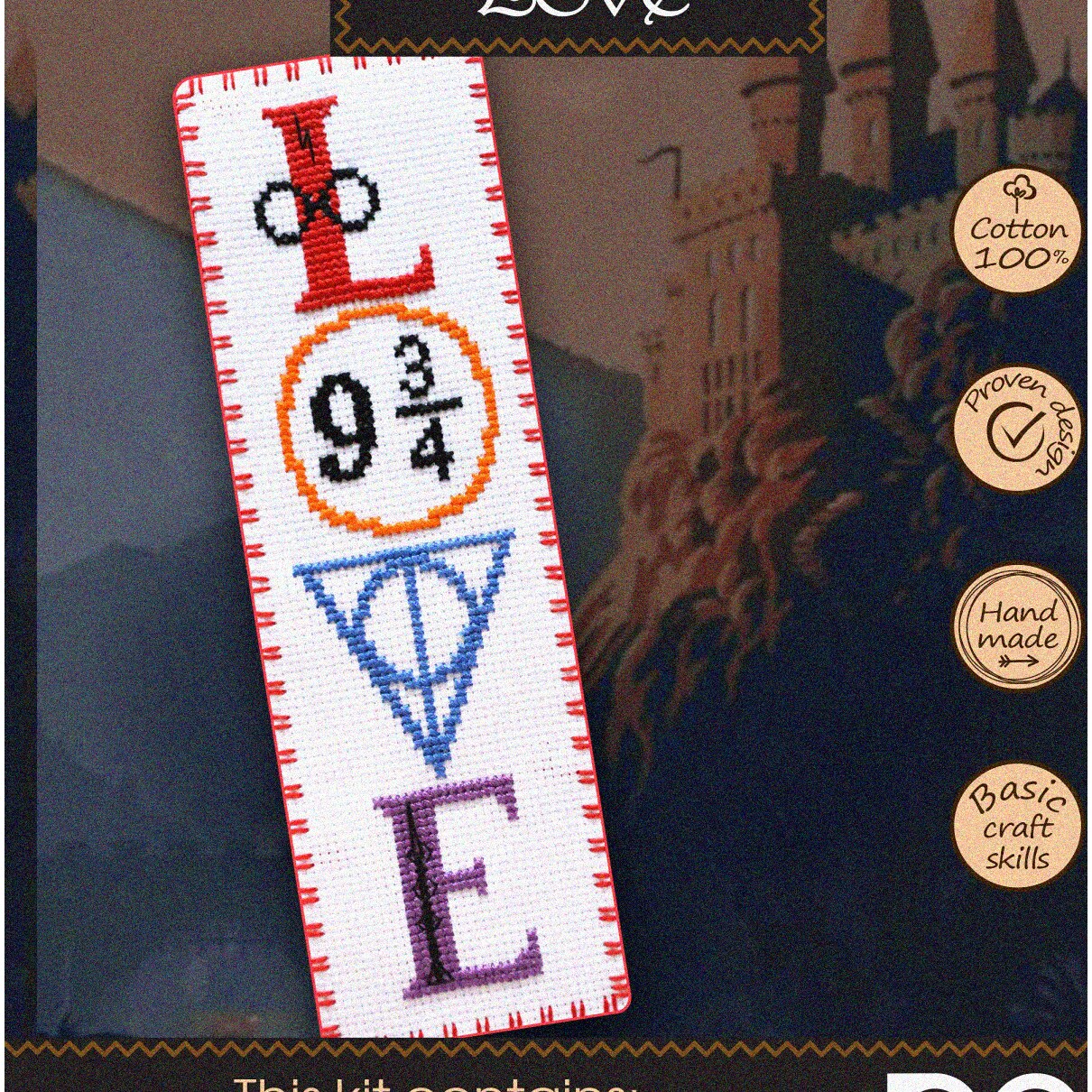 DIY Cross Stitch Bookmark Kit with Pattern and Thread