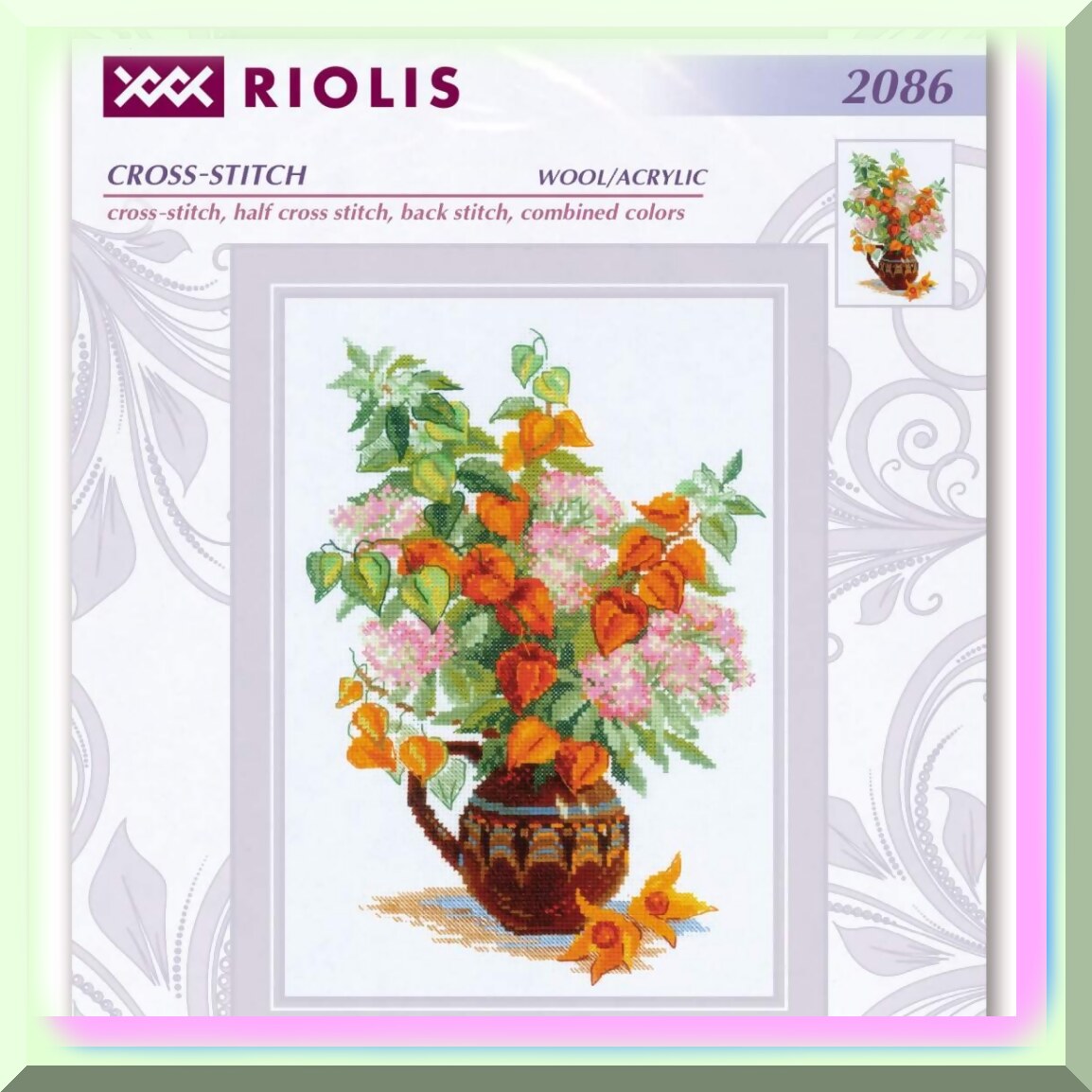 Cross Stitch Kit with Physalis Bouquet and 14ct Aida Fabric
