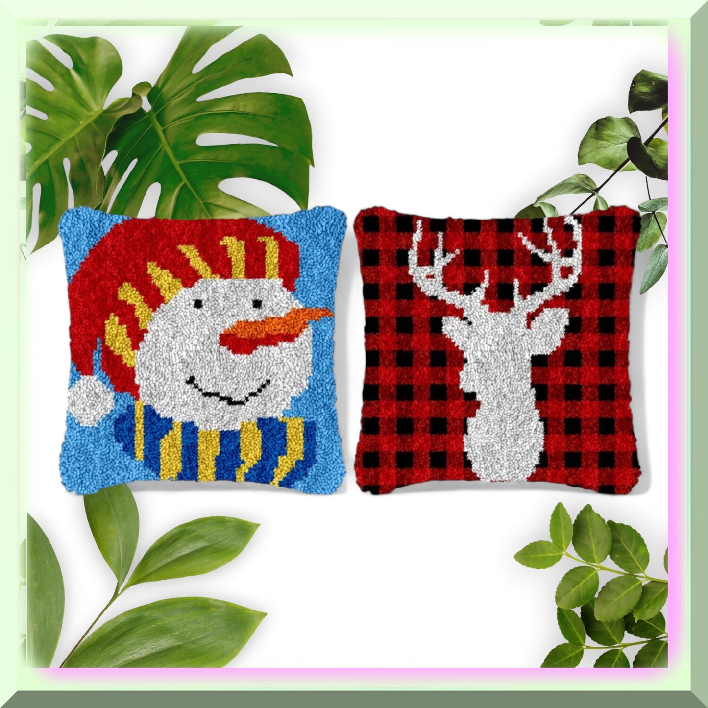 Festive Snowy Holiday Latch Hook Pillow Kit