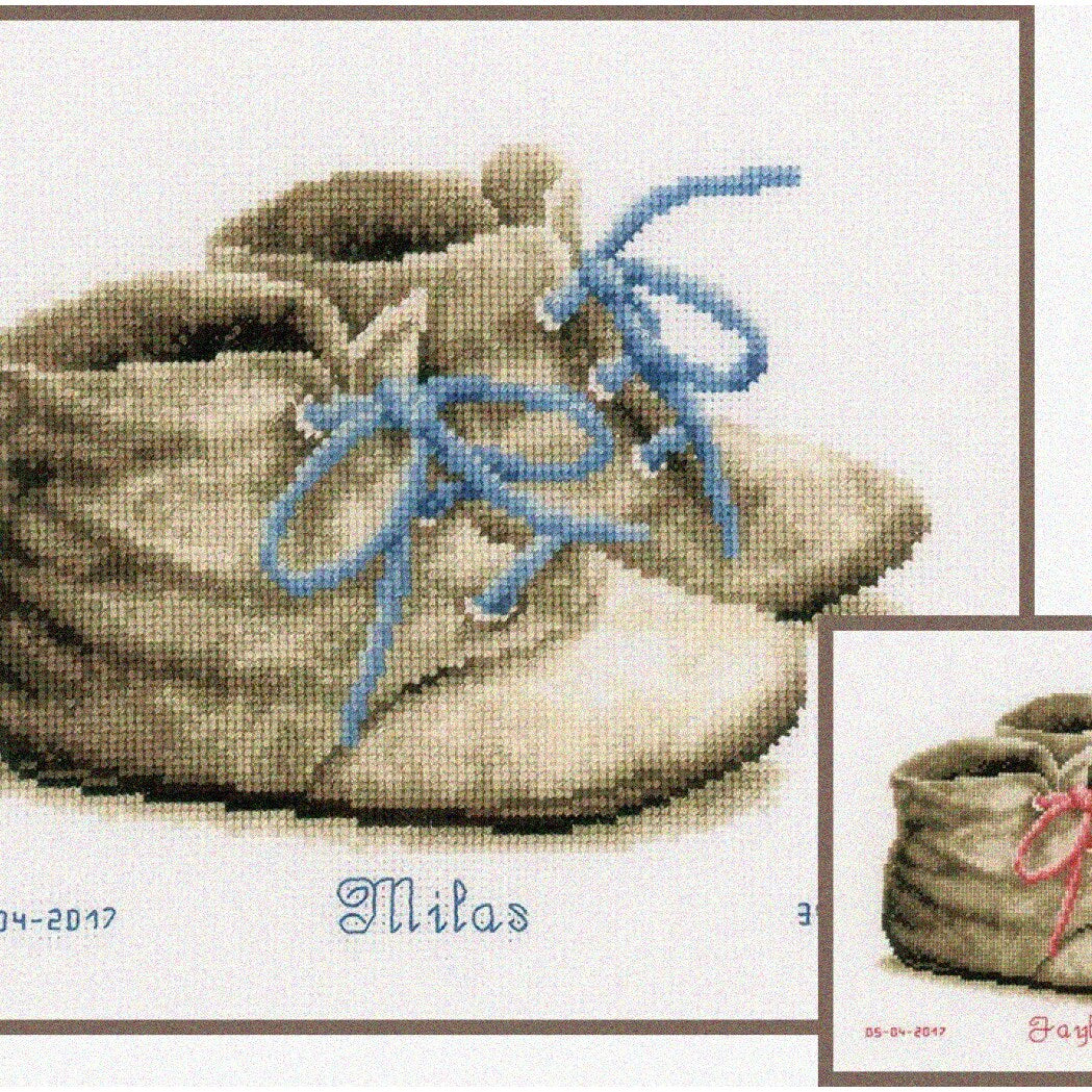 Baby Shoes Cross Stitch Kit for Nursery Decor or Gifts