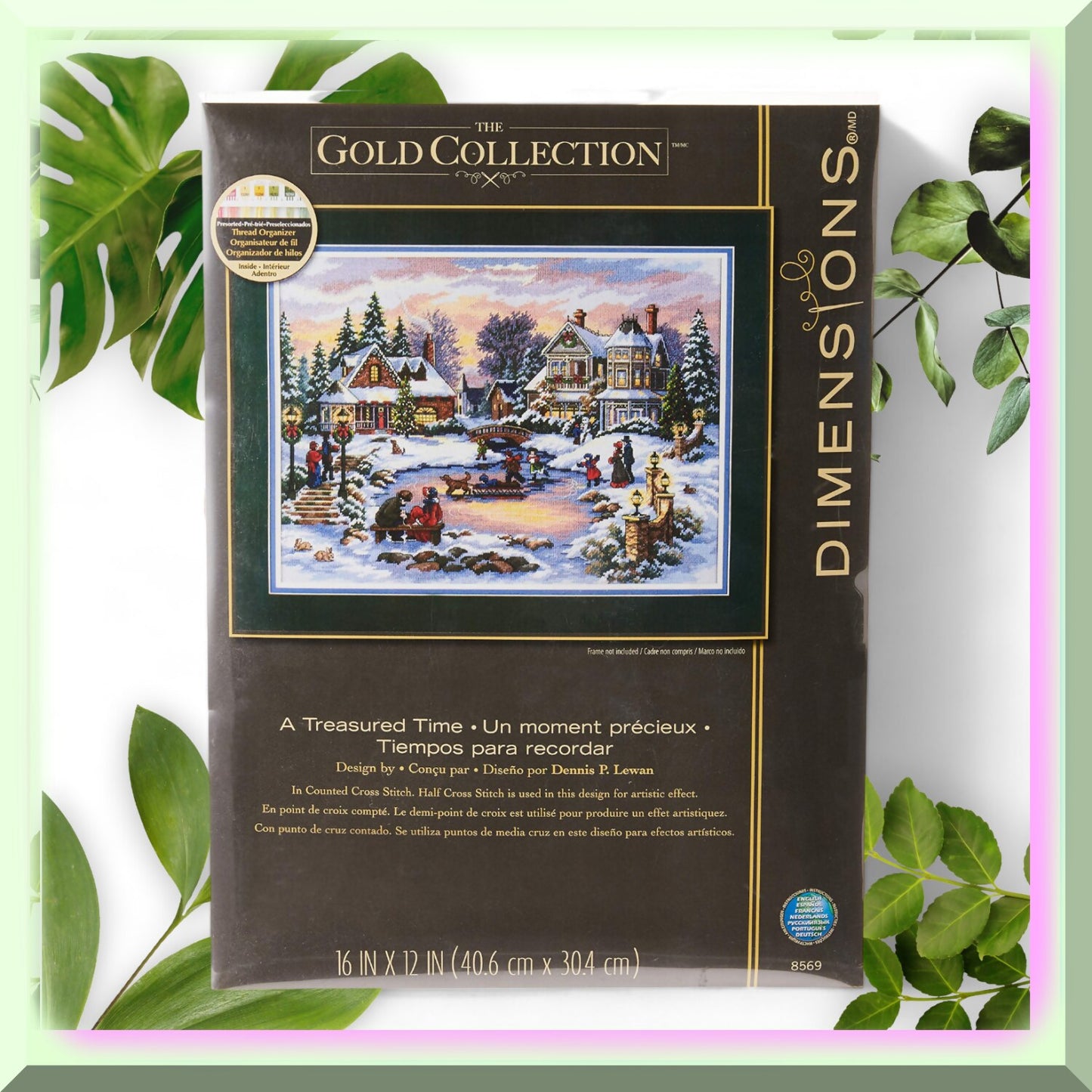 Cross Stitch Kit with Dove Grey Aida and Winter Village Design