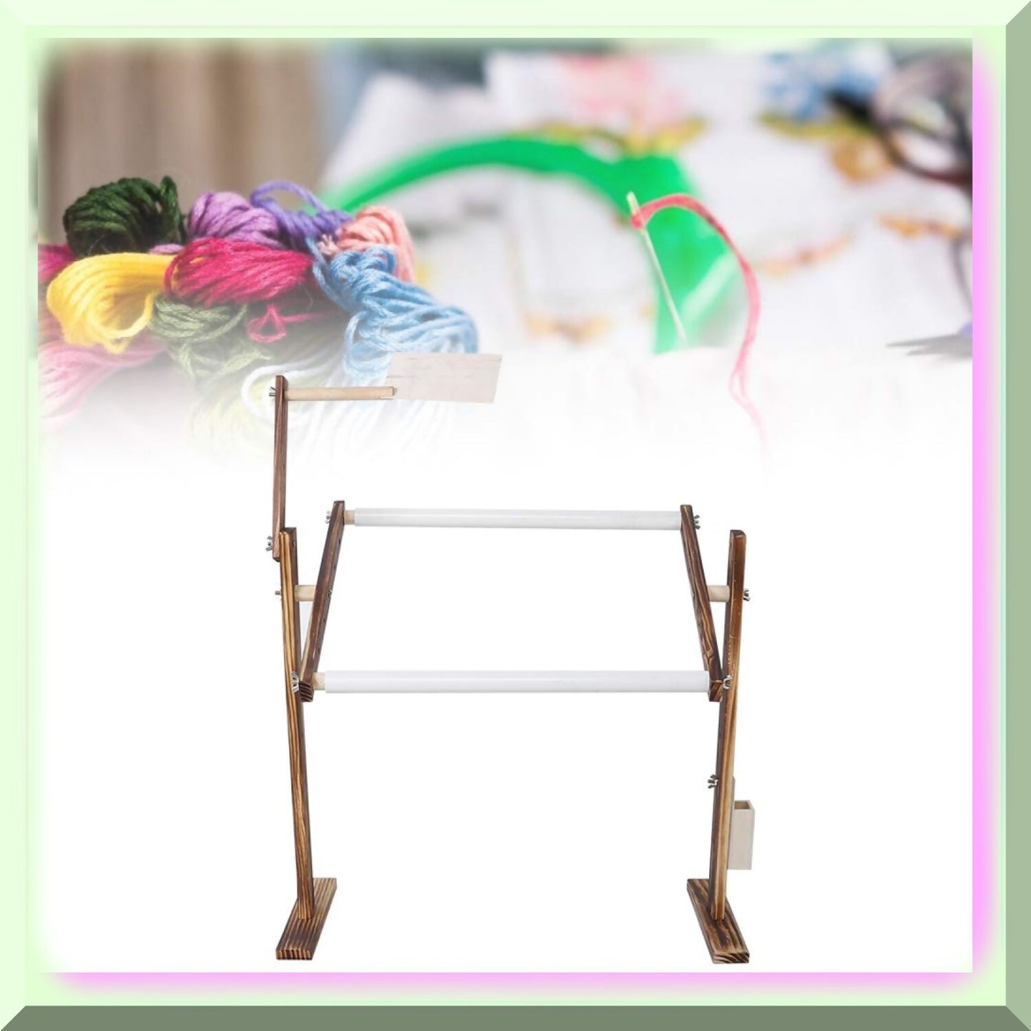 Vintage Embroidery Stand with Adjustable Height and Solid Pine Frame