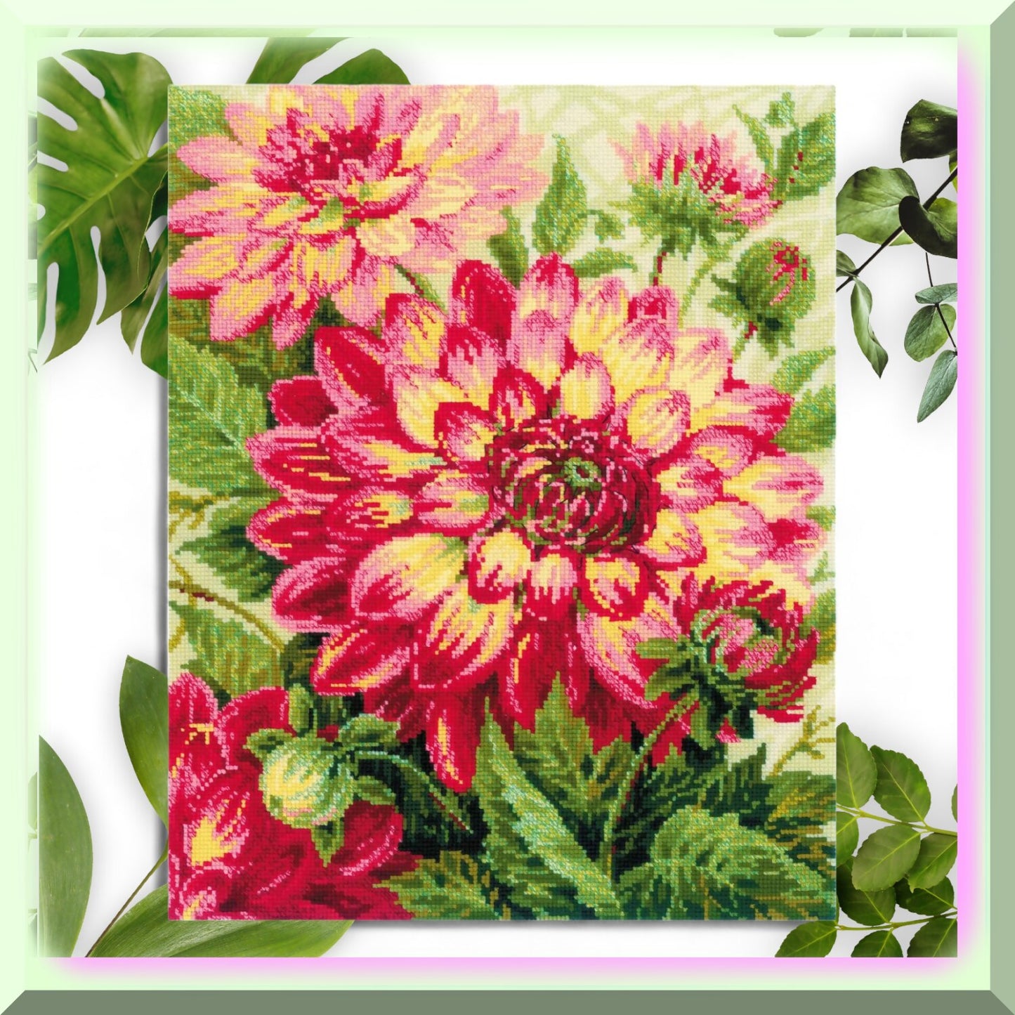 Dahlia Cross Stitch Kit with 10 Count Floral Embroidery