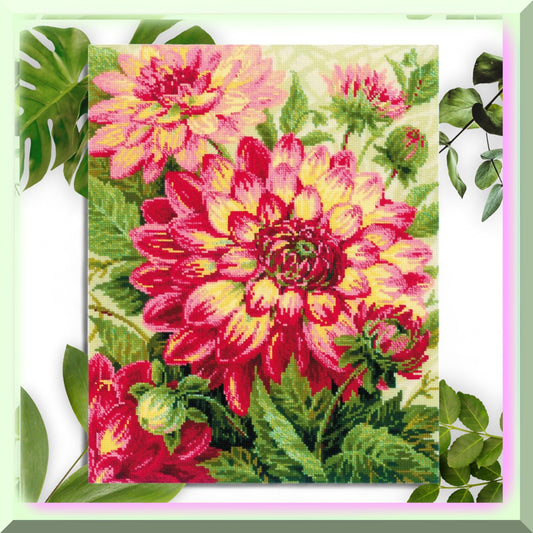 Dahlia Cross Stitch Kit Compatible with 10 Count Fabric