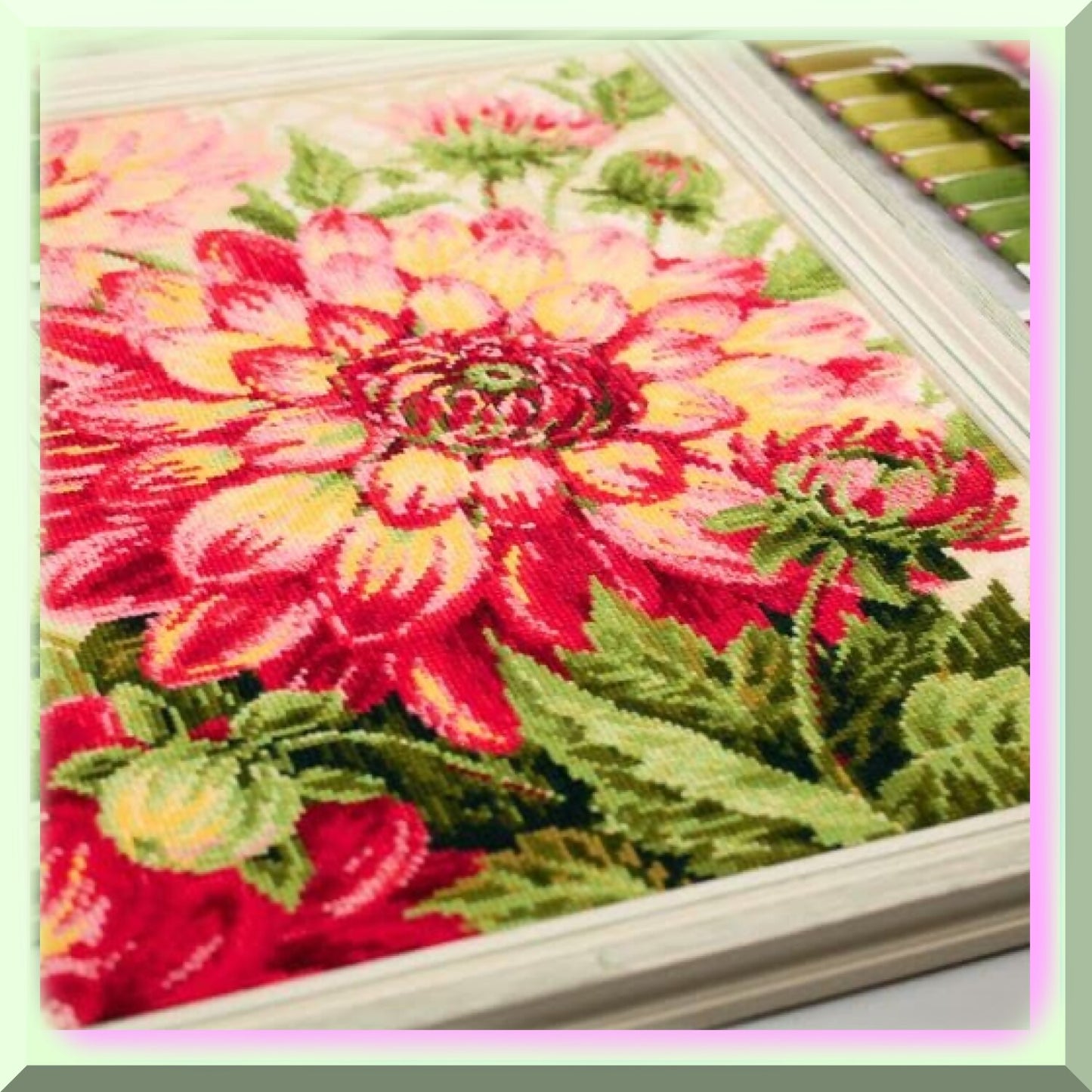 Dahlia Cross Stitch Kit with 10 Count Floral Embroidery