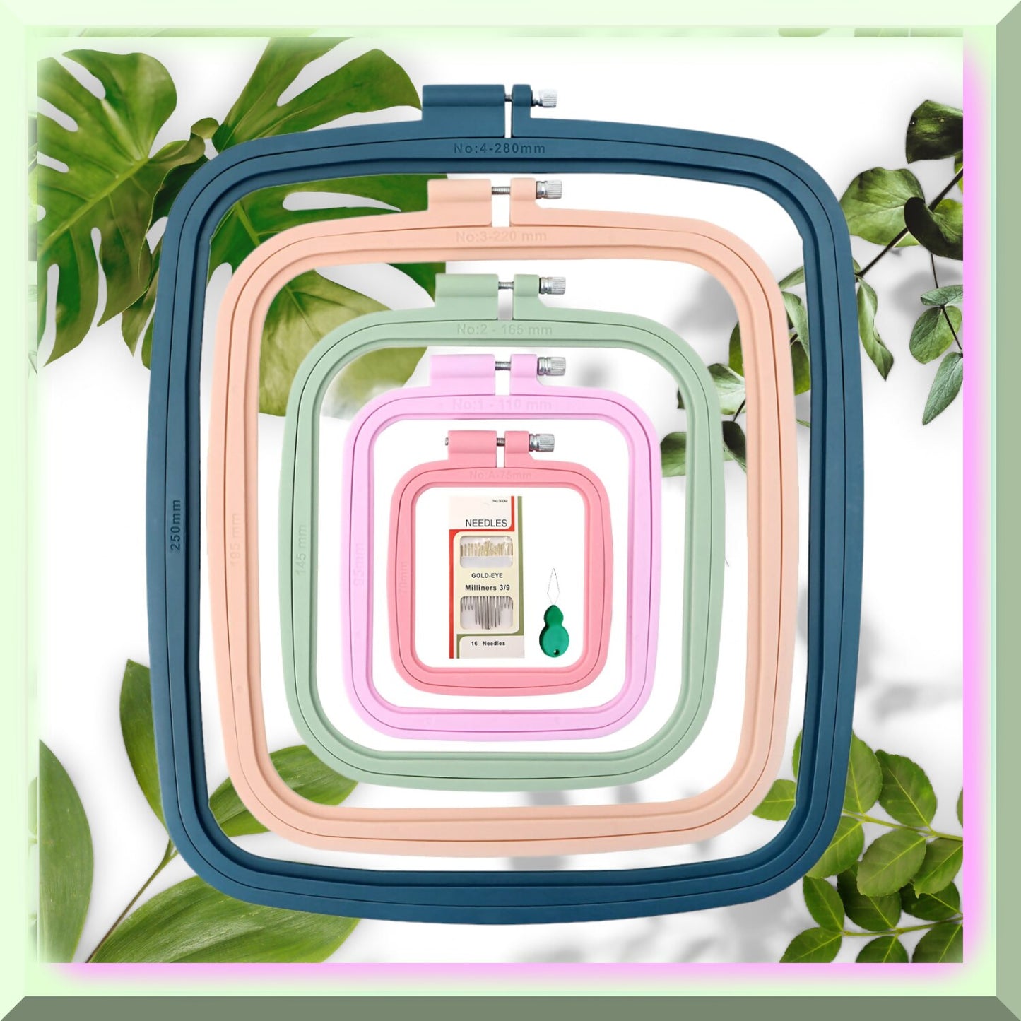 Square Embroidery Hoops Set - 5 Sizes for Needlework and Sewing