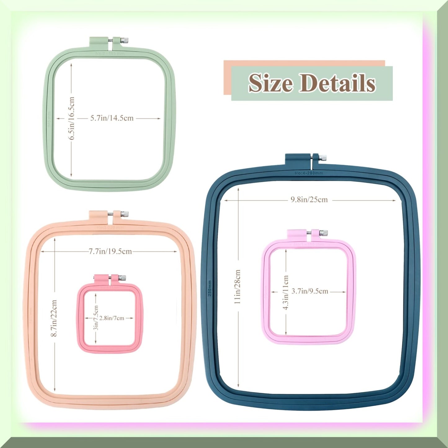 Square Embroidery Hoops Set - 5 Sizes for Needlework and Sewing