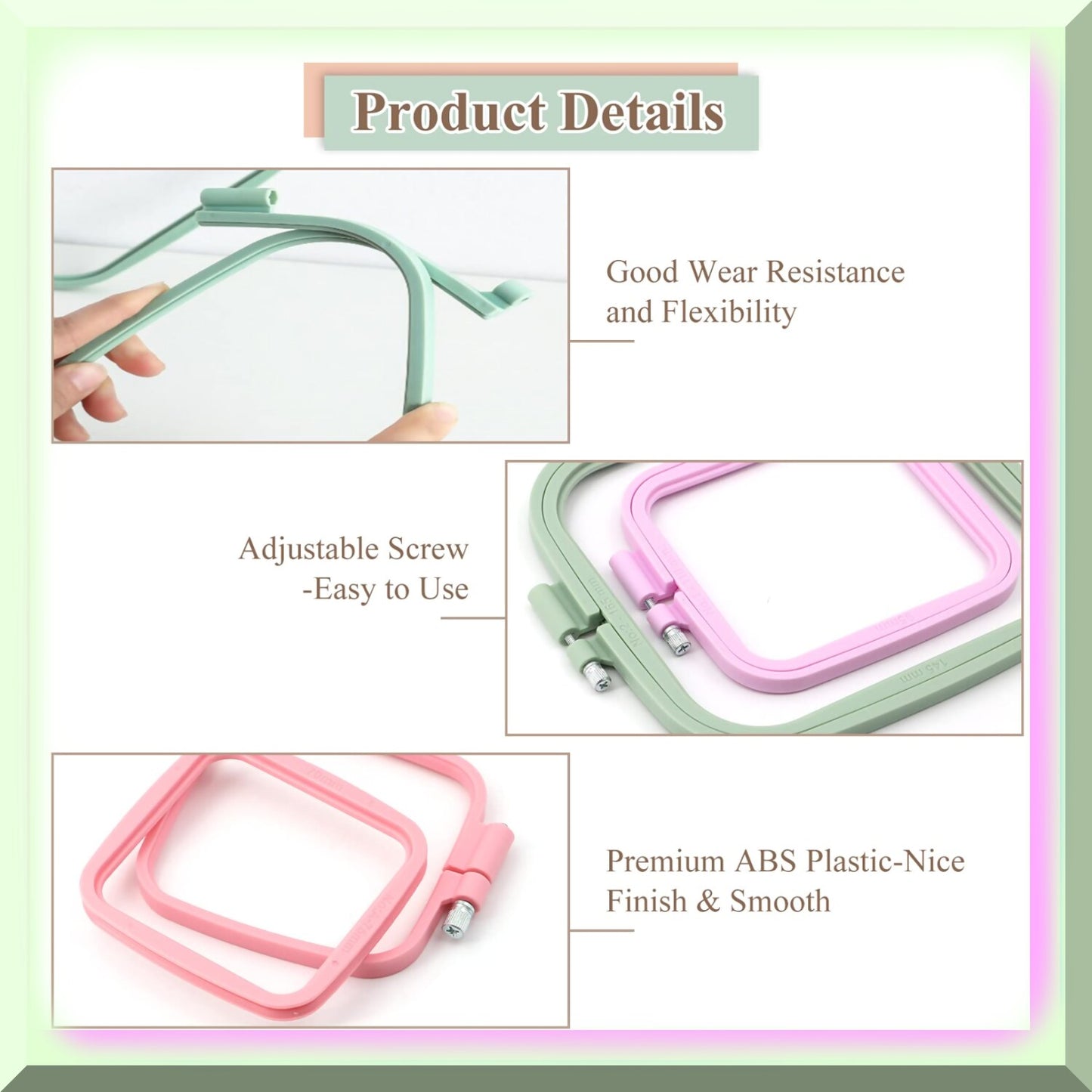 Square Embroidery Hoops Set - 5 Sizes for Needlework and Sewing