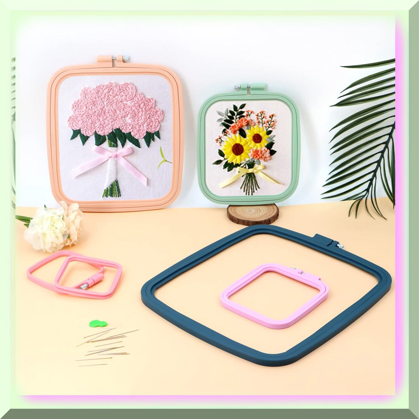Square Embroidery Hoops Set - 5 Sizes for Needlework and Sewing