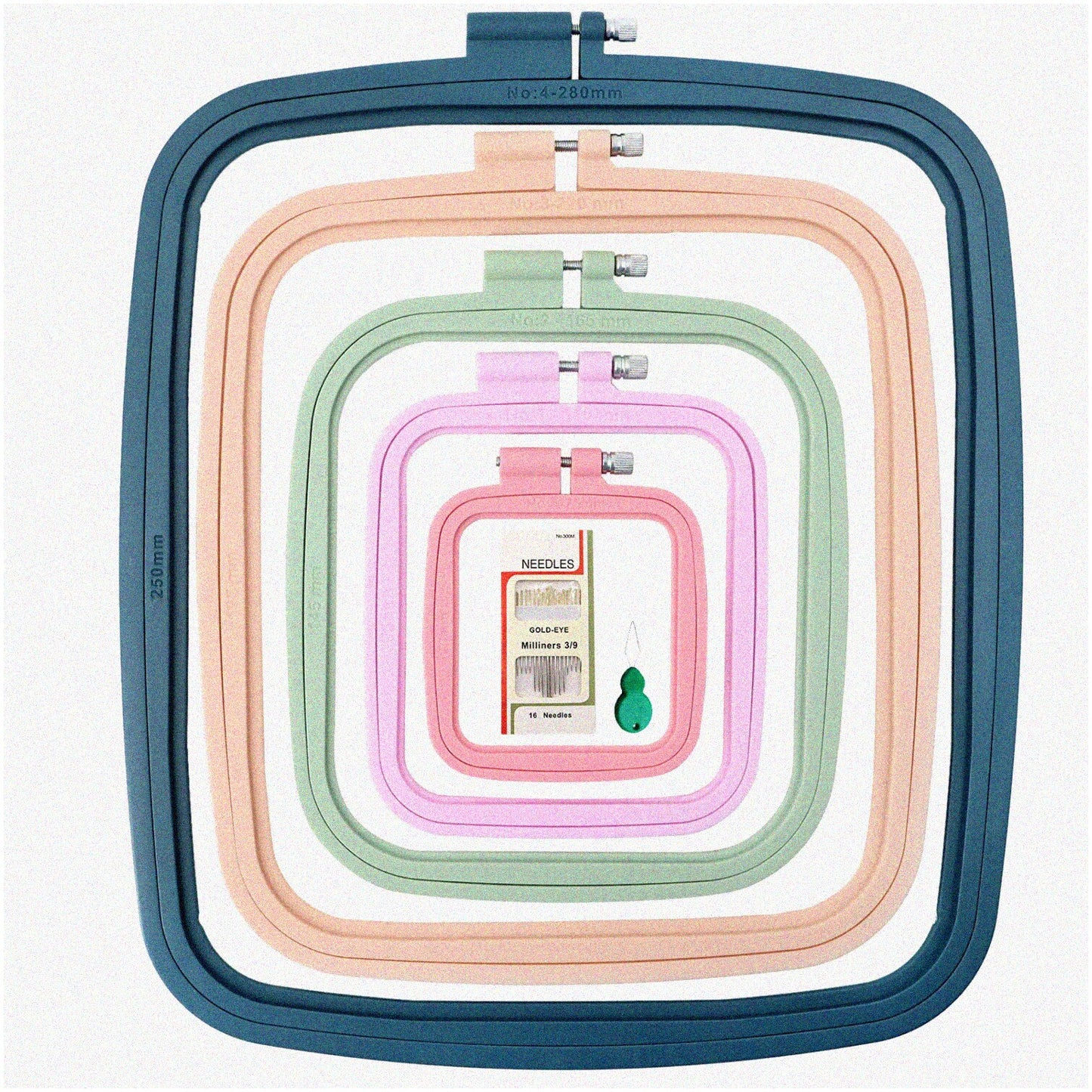 Square Embroidery Hoops Set - 5 Sizes for Needlework and Sewing