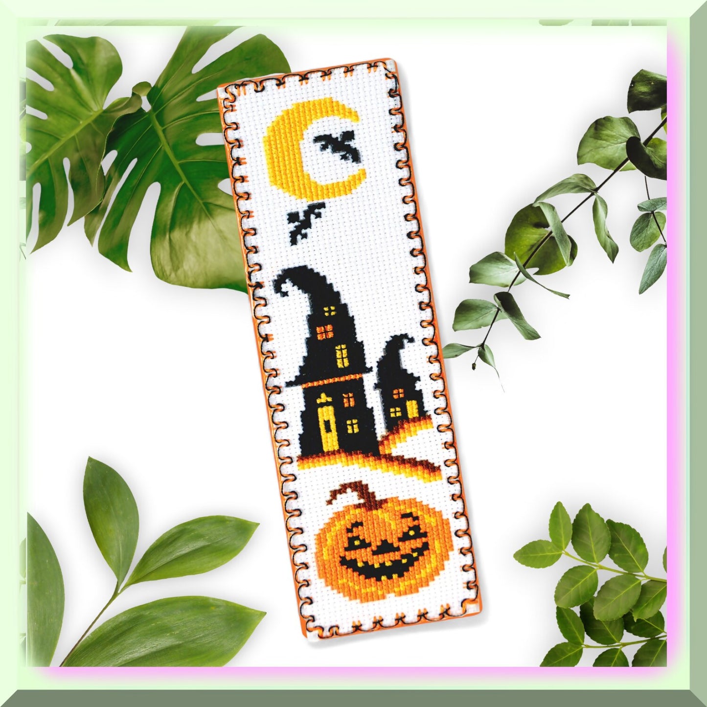 Spooky Pumpkin Jack-o'-Lantern Cross Stitch Bookmark Kit