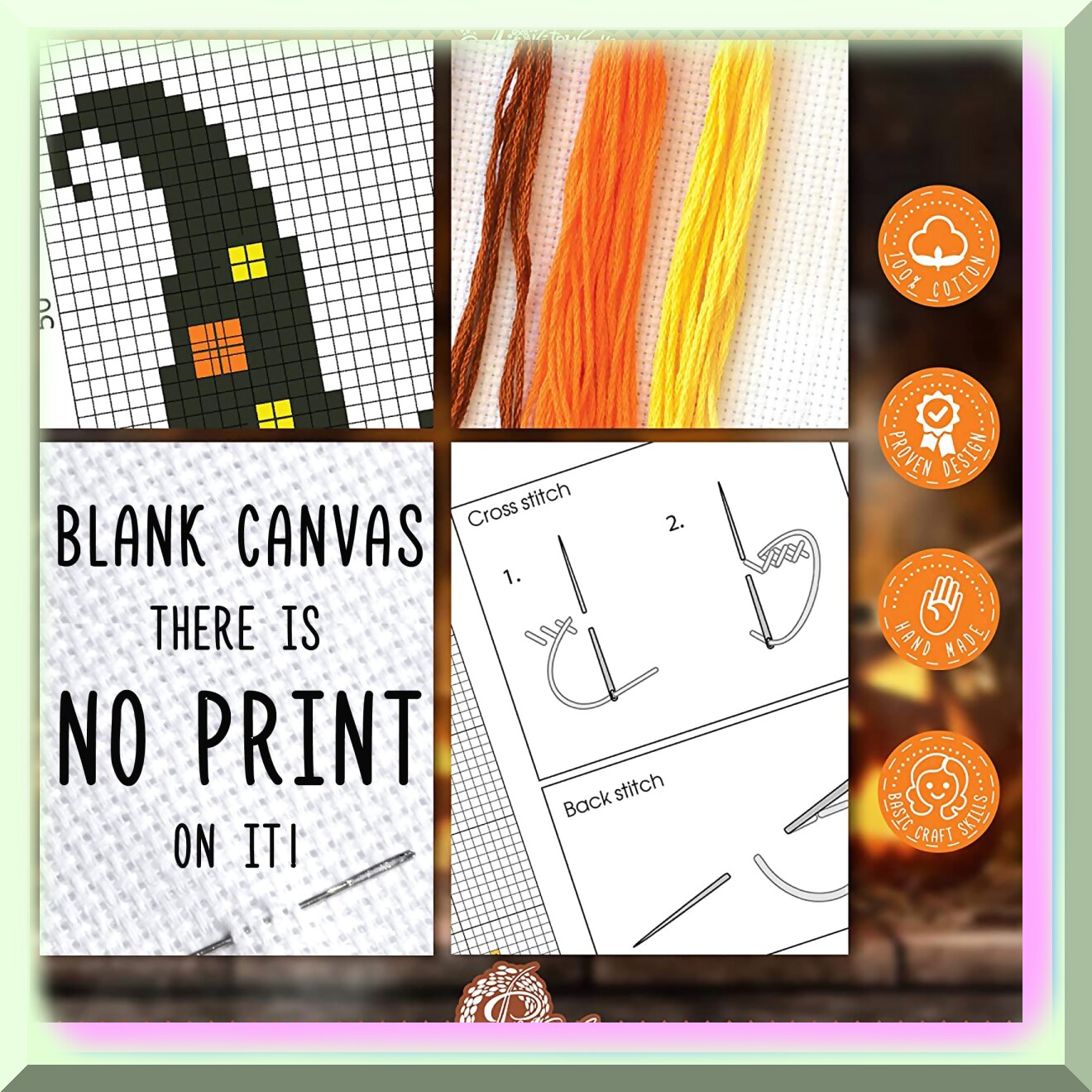 Spooky Pumpkin Jack-o'-Lantern Cross Stitch Bookmark Kit