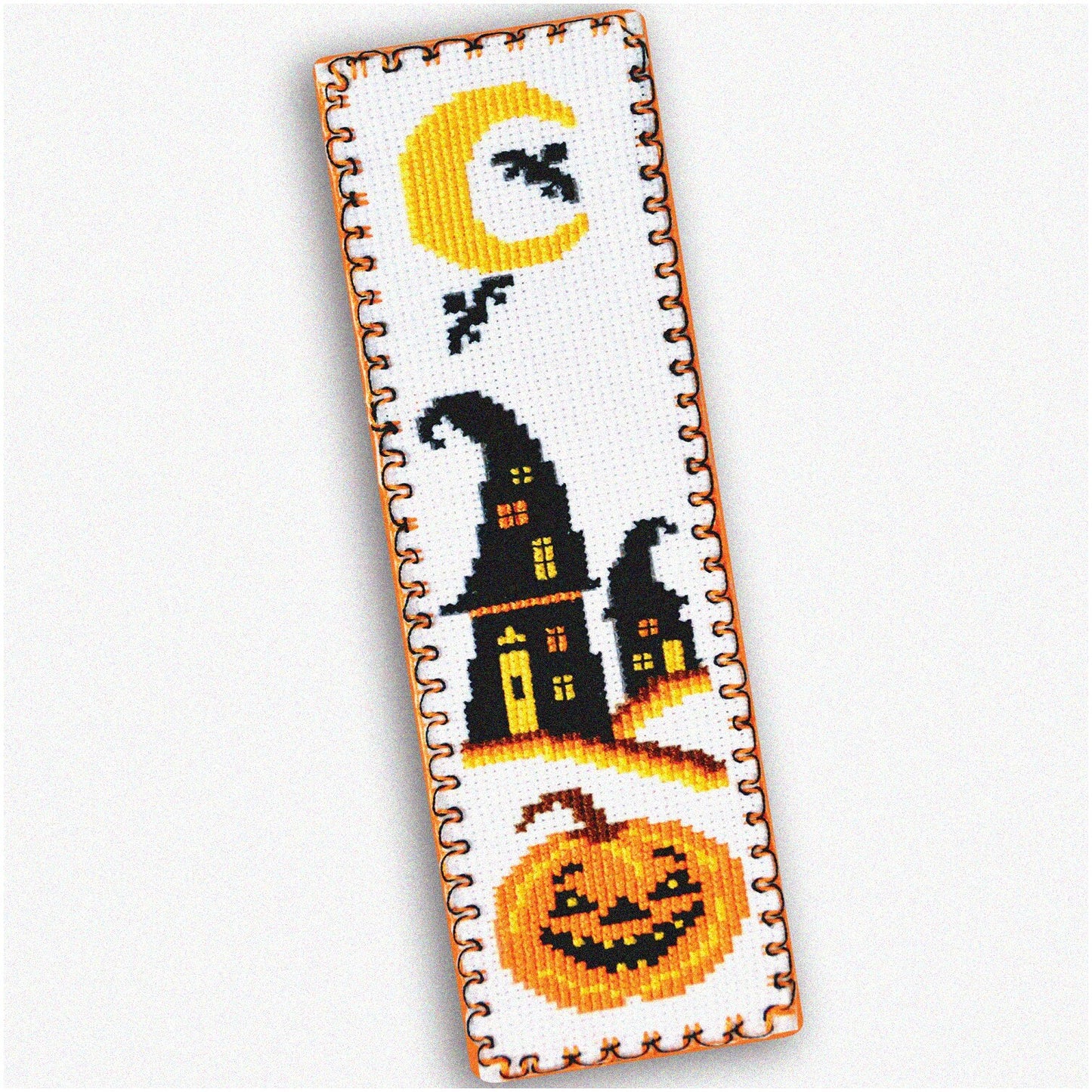 Spooky Pumpkin Jack-o'-Lantern Cross Stitch Bookmark Kit
