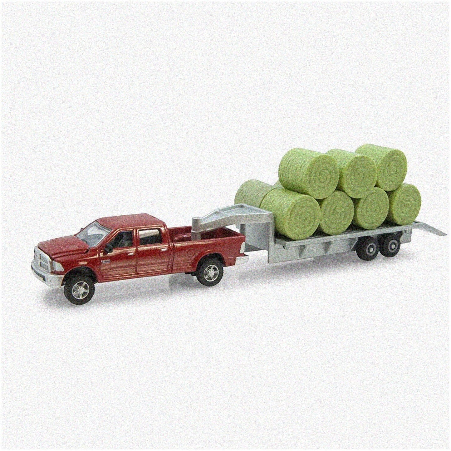 1:64 Scale Plastic Dodge Pickup with Diecast Trailer and Bales