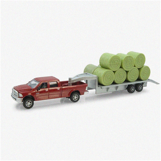 1:64 Scale Plastic Dodge Pickup with Diecast Trailer and Bales