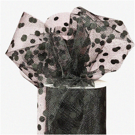 6" x 25 Yards Black Polka Dot Tulle