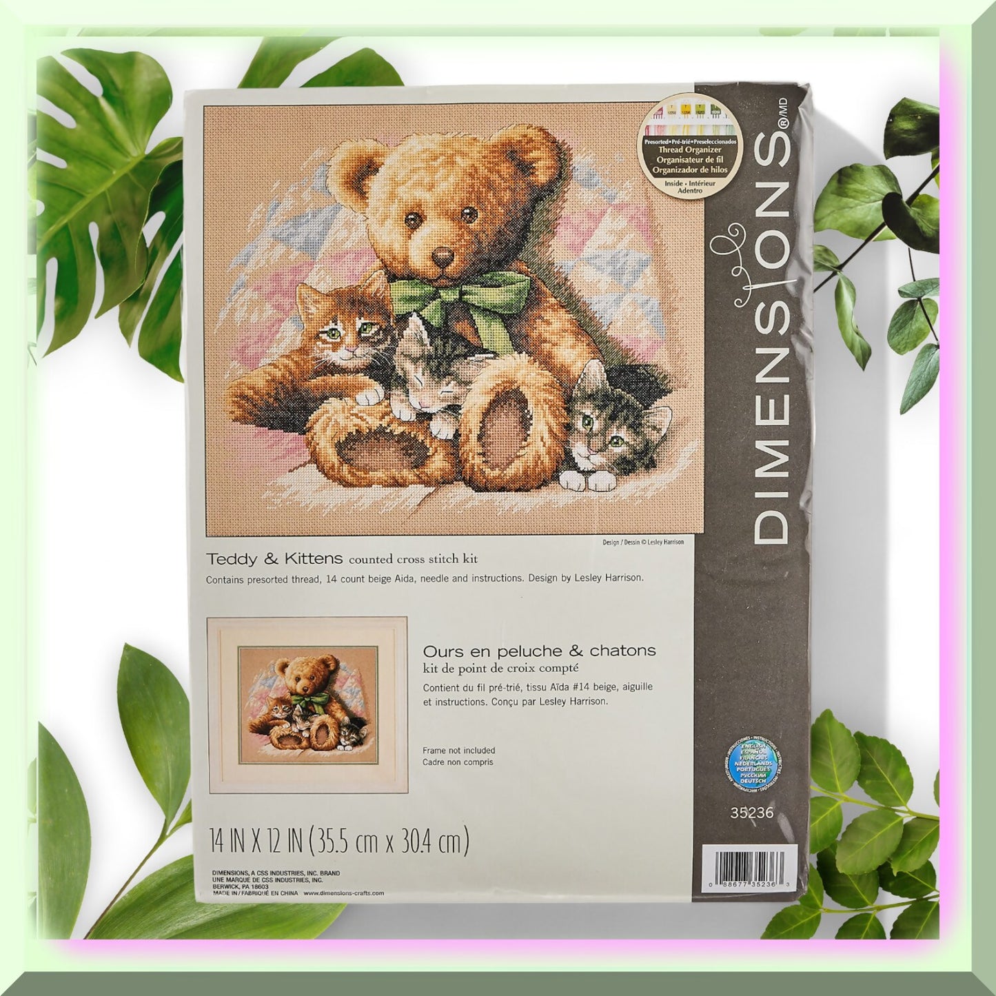 Cross Stitch Kit for Kittens and Teddy Bear Wall Art