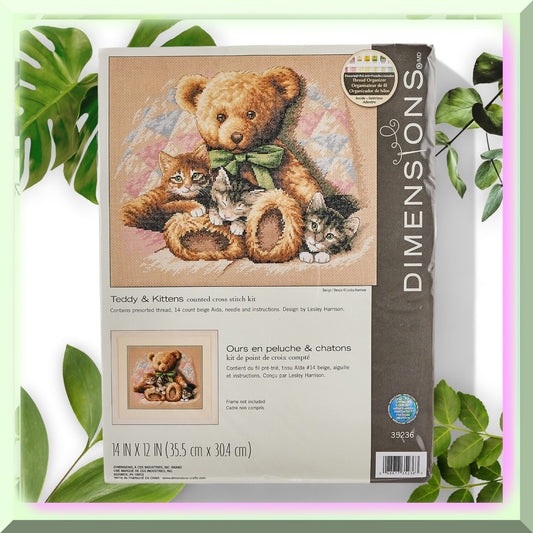 Cross Stitch Kit for Kittens and Teddy Bear Wall Art