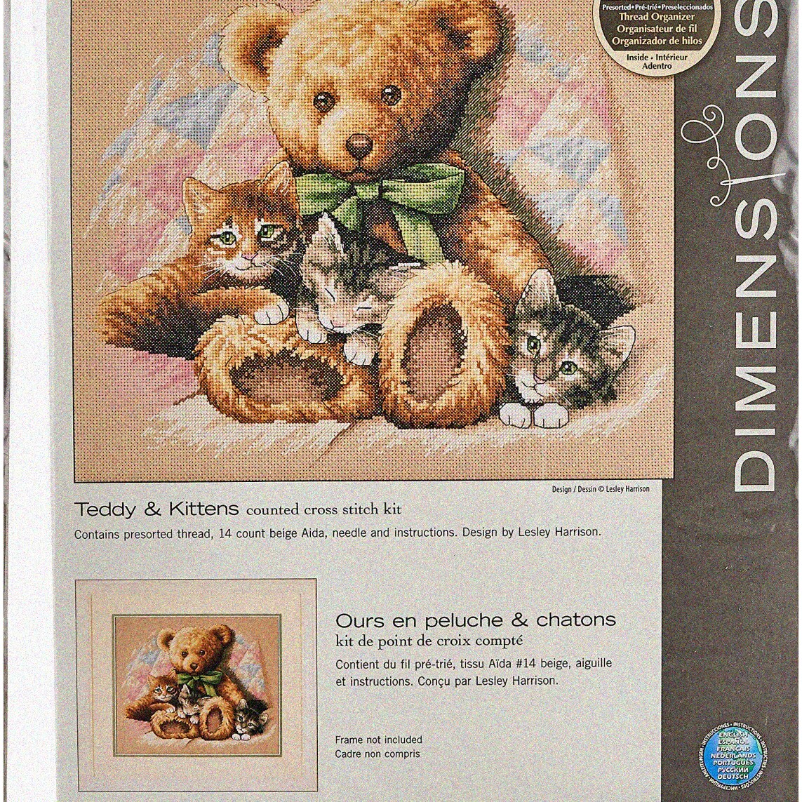 Cross Stitch Kit for Kittens and Teddy Bear Wall Art