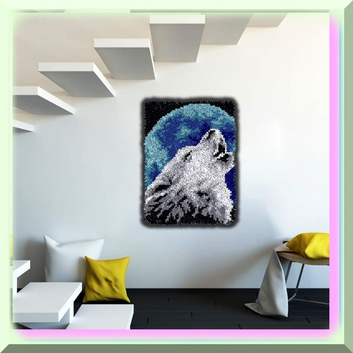 DIY Wolf Latch Hook Rug Kit for Adults and Kids