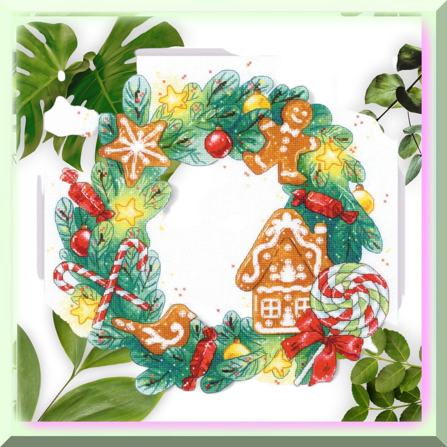 Gingerbread Delight Cross Stitch Kit for Festive Wreath