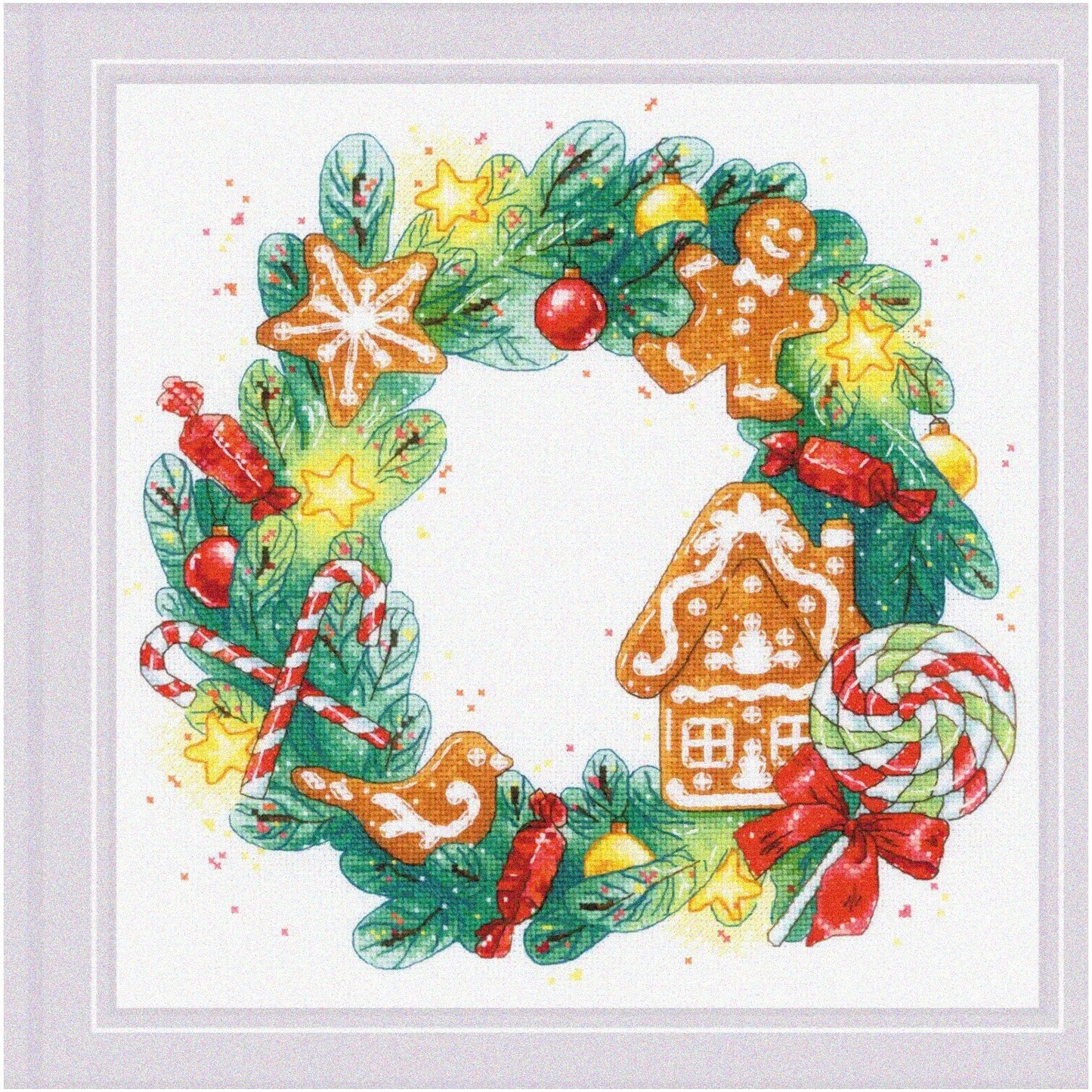 Gingerbread Delight Cross Stitch Kit for Festive Wreath