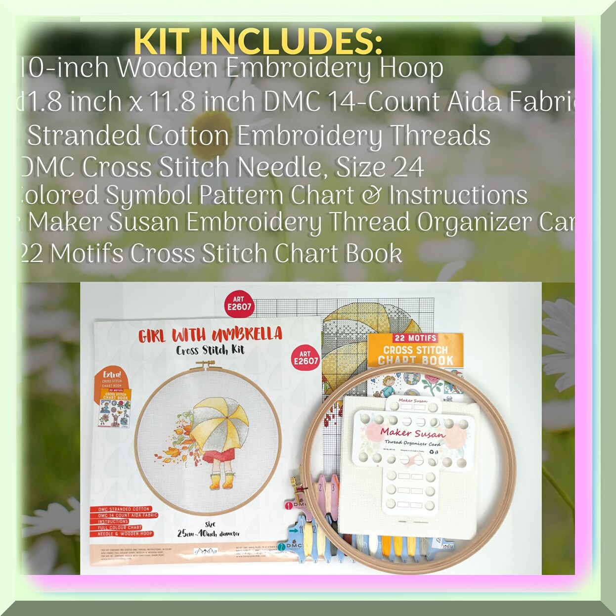Rainy Day Cross Stitch Kit with Umbrella Pattern for Beginners