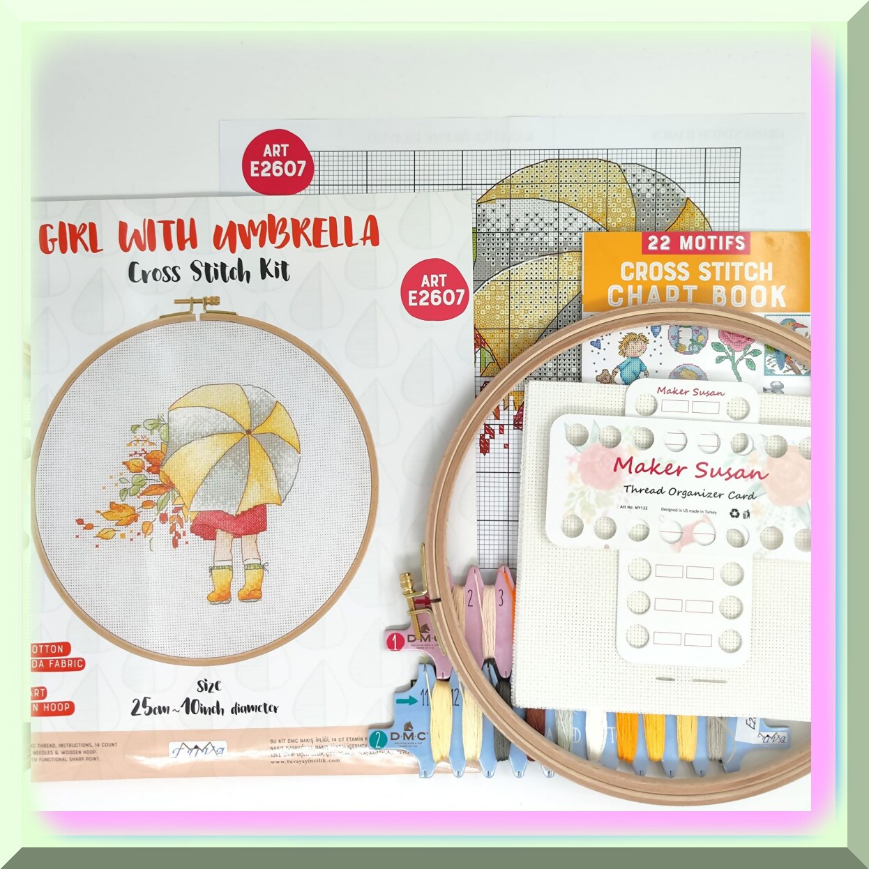 Rainy Day Cross Stitch Kit with Umbrella Pattern for Beginners