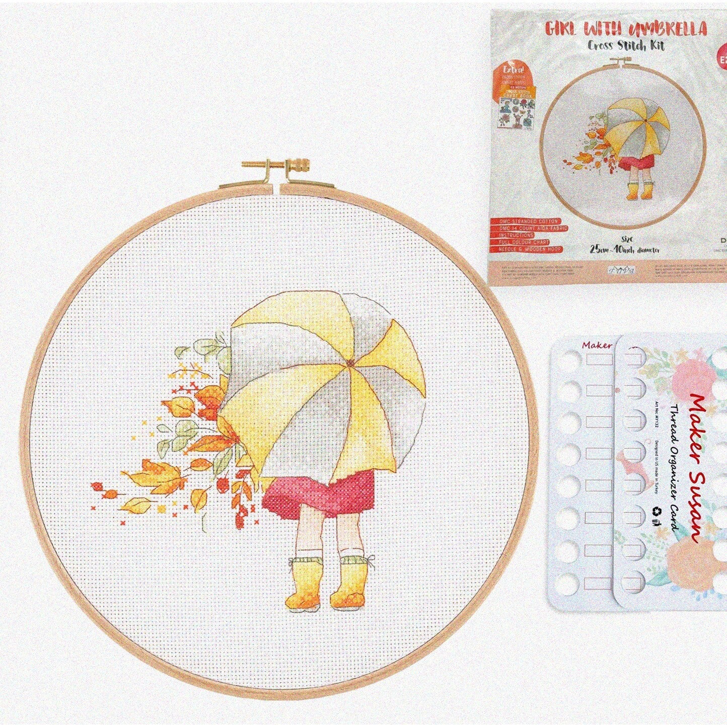 Rainy Day Cross Stitch Kit with Umbrella Pattern for Beginners
