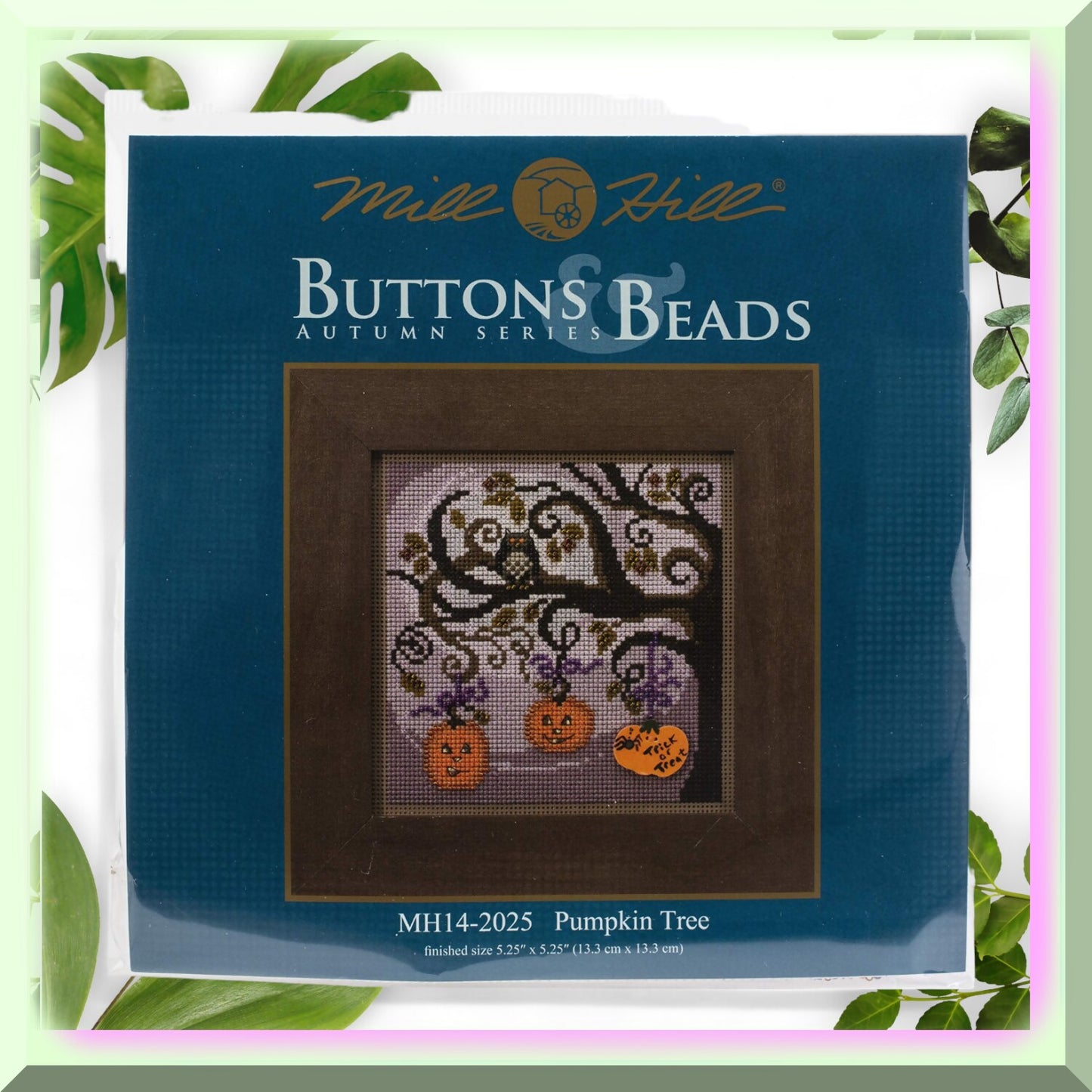 Halloween Pumpkin Cross Stitch Kit with Beads and Button