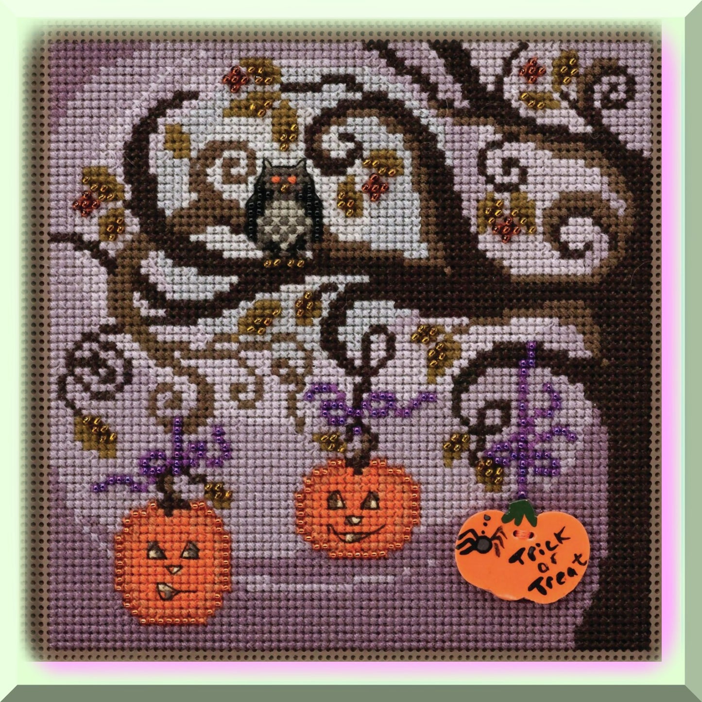 Halloween Pumpkin Cross Stitch Kit with Beads and Button