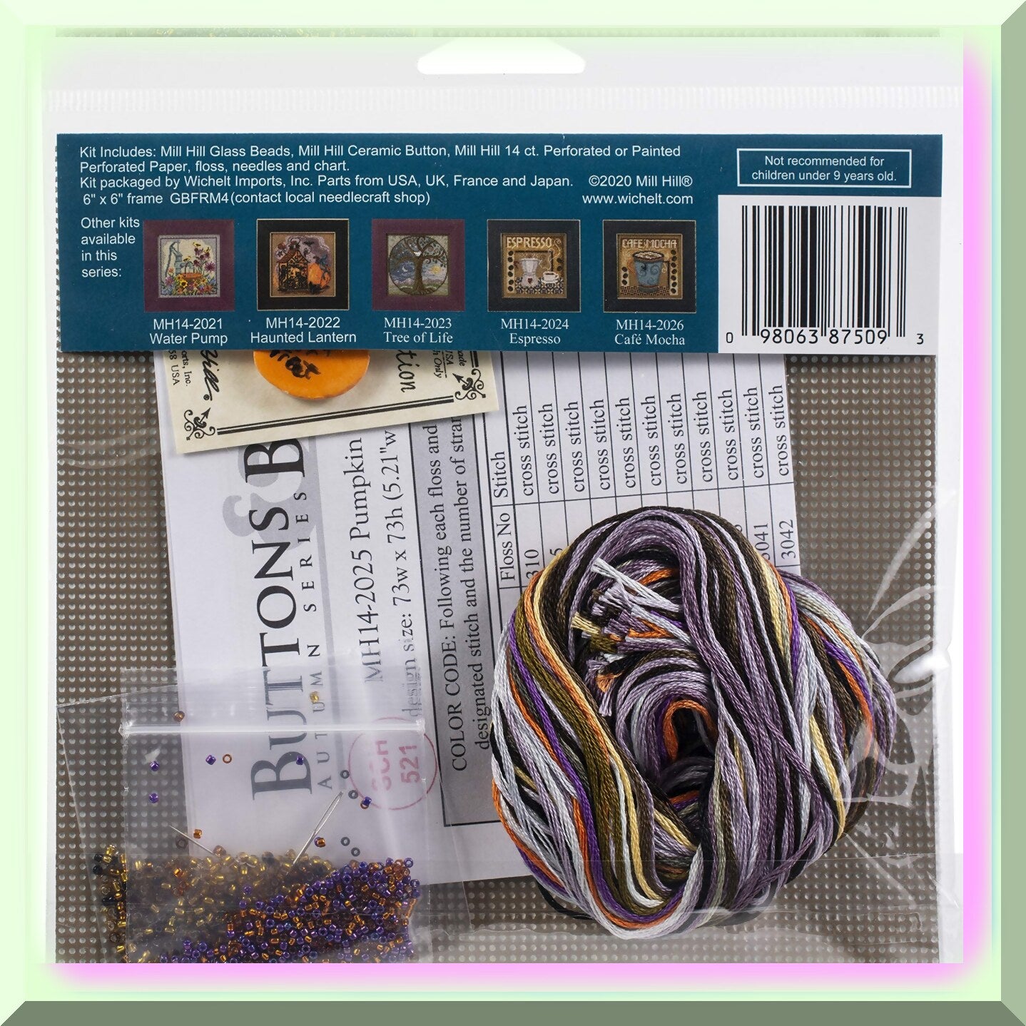 Halloween Pumpkin Cross Stitch Kit with Beads and Button
