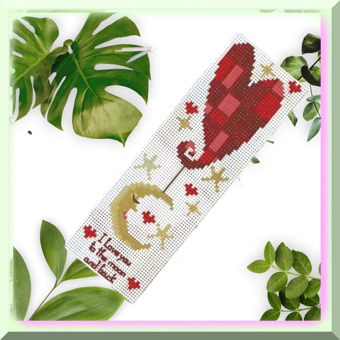 Heartfelt Stitched Love Bookmark Kit for DIY Red Heart Canvas