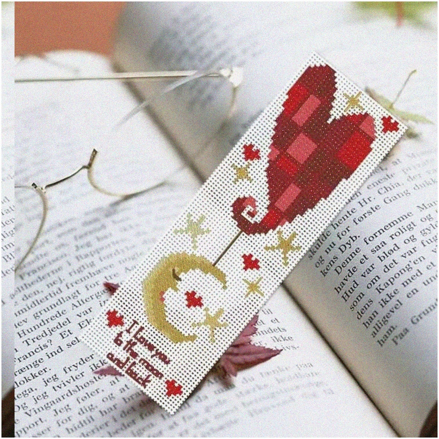 Heartfelt Stitched Love Bookmark Kit for DIY Red Heart Canvas